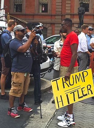 Black Lives Matter member outside a Trump campaign appearance in Philadelphia. LBW Photo